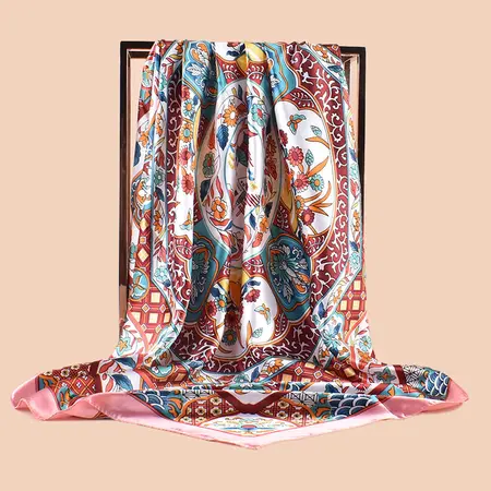 Silk Floral Scarf Shawl – 90 × 90 cm detail