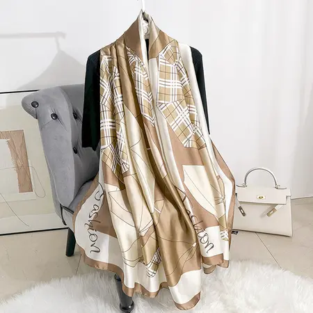 Silk Plaid Geometric Lightweight Scarf Shawl – 90 × 180cm detail