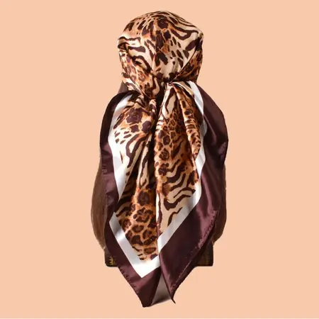 Striped Leopard Print Printed Scarf Shawl – 90 × 90 cm