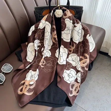 Silk Printed Scarf Shawl – 90 × 90 cm detail