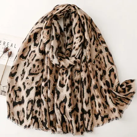 Silk Leopard Print Printed Scarf Shawl – 180 × 88 cm