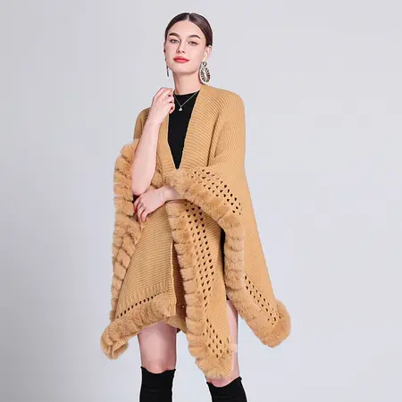 Solid Color Knit Poncho