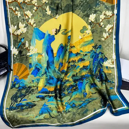Silk Floral Vintage Scarf Shawl – 90 × 180cm detail