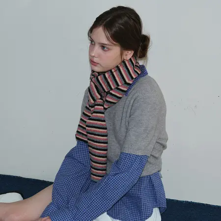Women's Wool Blend Striped Knit Scarf Shawl – 170 × 17 cm detail