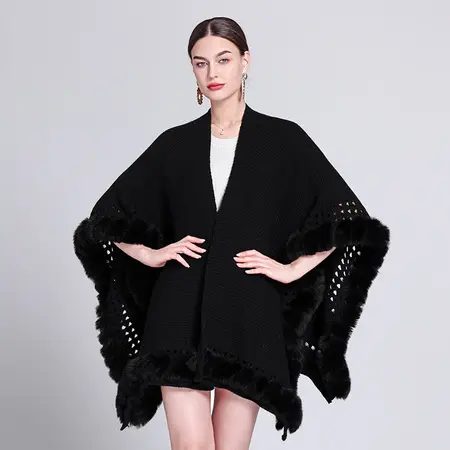 Solid Color Knit Poncho detail