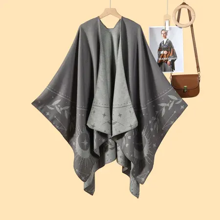 Women's Faux Cashmere Fringed Reversible Poncho – 130 × 150 cm detail