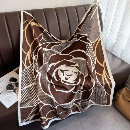 Twill Silk Colorblock Printed Scarf Shawl – 90 × 90 cm detail