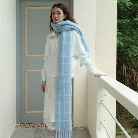 Women's 40% Wool Plaid Vintage Scarf Shawl – 230 × 35 cm detail