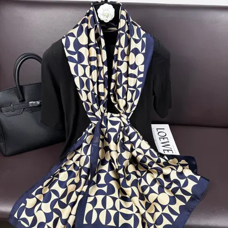 Silk Geometric Leopard Print Printed Scarf Shawl – 90 × 180cm
