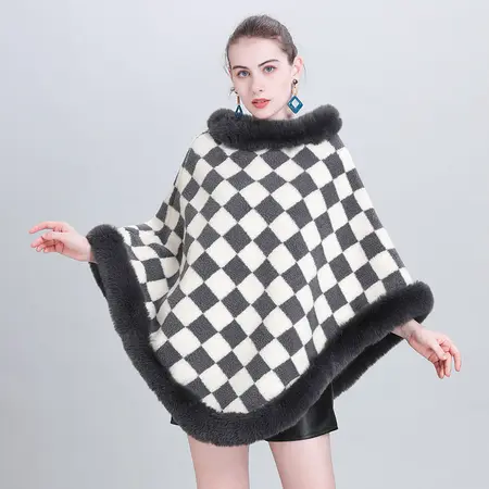 Plaid Knit Poncho detail