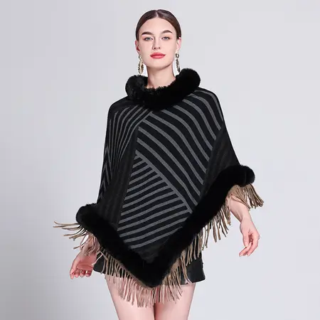 Knit Fringed Poncho detail