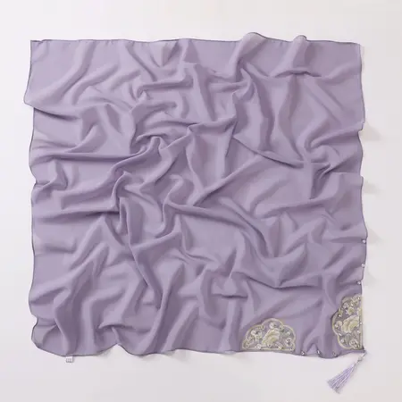 Chiffon Embroidered Fringed Scarf Shawl detail
