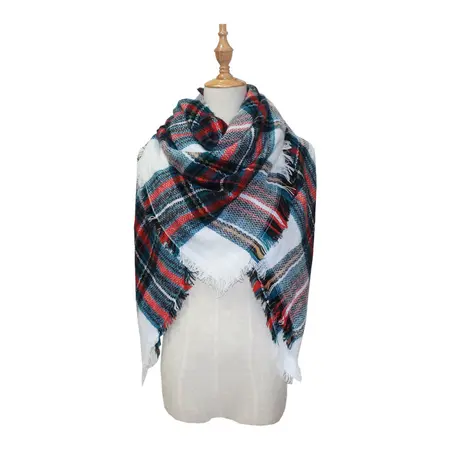 Faux Cashmere Plaid Scarf Shawl – 140 × 140 cm detail