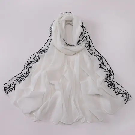 Chiffon Embroidered Scarf Shawl detail