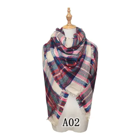Faux Cashmere Plaid Scarf Shawl – 140 × 140 cm detail