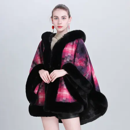 Plaid Hooded Poncho detail