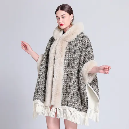 Fringed Hooded Poncho detail