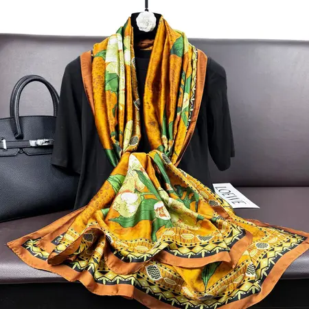 Silk Printed Vintage Scarf Shawl – 90 × 180cm