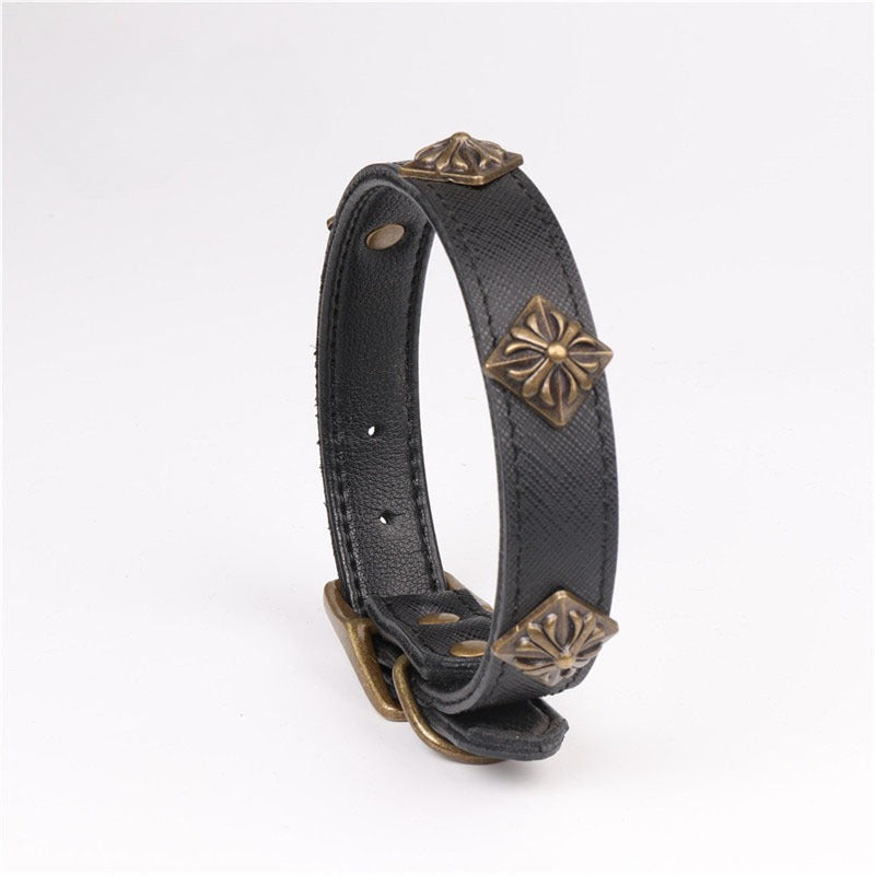 Factory Direct Sales, New Leather Pet Bronze Collar, Retro Dog Neck Ring