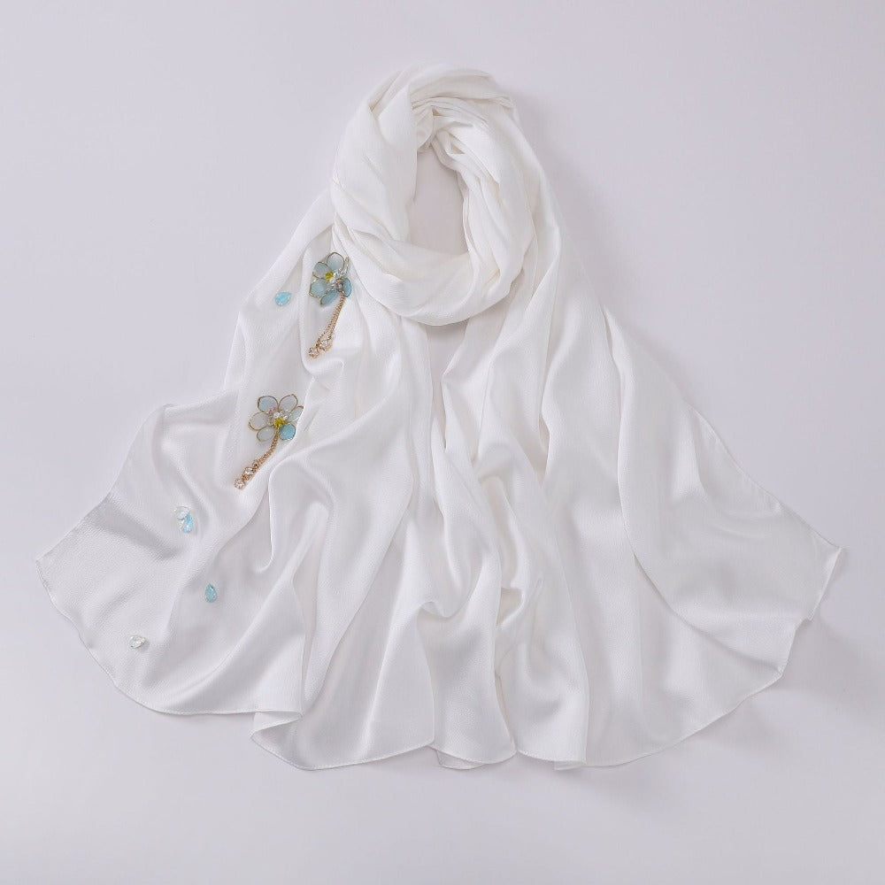 New bubble chiffon hand-sewn flower scarf Chinese wind point diamond yarn Malaysian headscarf hijab