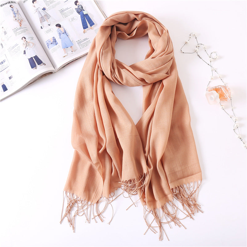 Solid color imitation cashmere scarf for women, thin spring and summer long air conditioner shawl