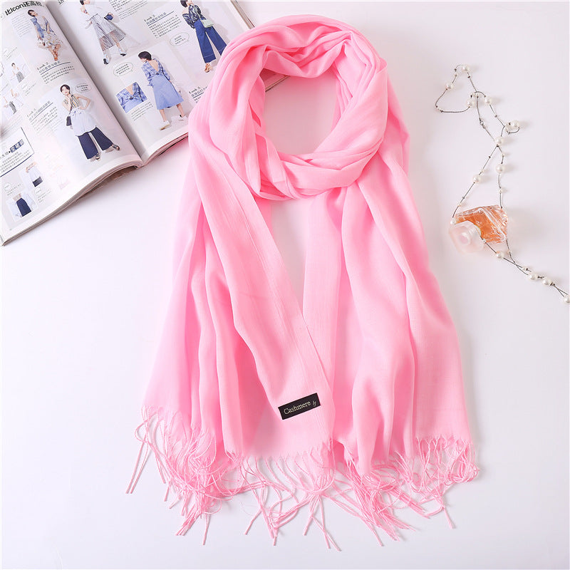 Solid color imitation cashmere scarf for women, thin spring and summer long air conditioner shawl