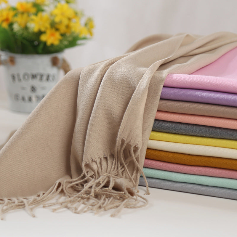 Solid color imitation cashmere scarf women's monochrome fashionable versatile warm shawl fringed red scarf winter scarf