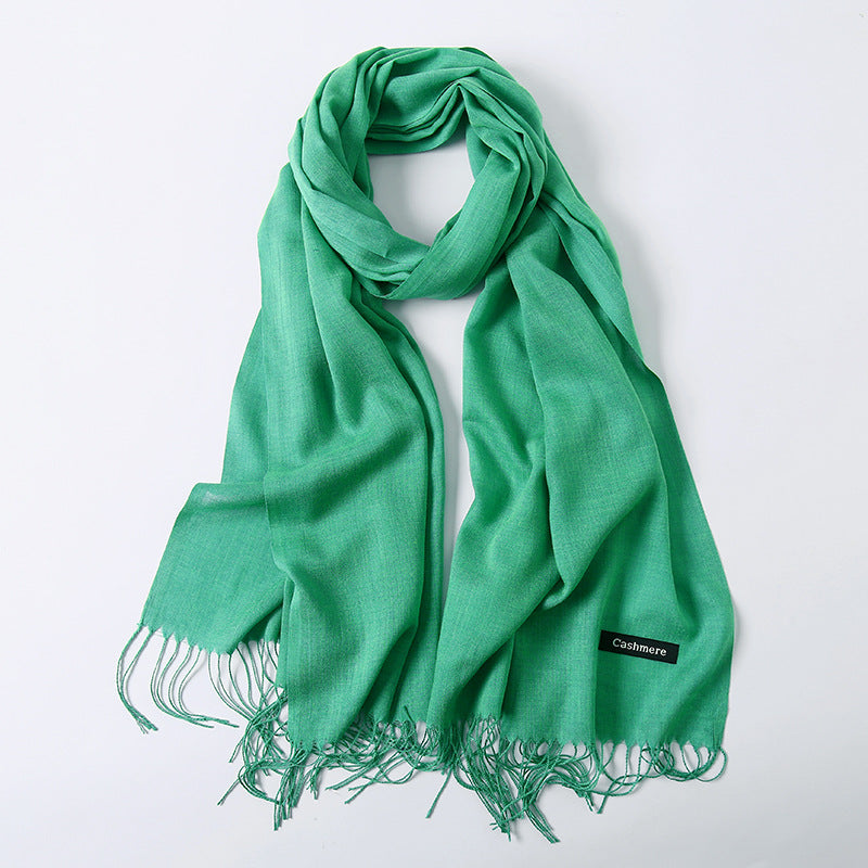 Solid color imitation cashmere scarf for women, thin spring and summer long air conditioner shawl