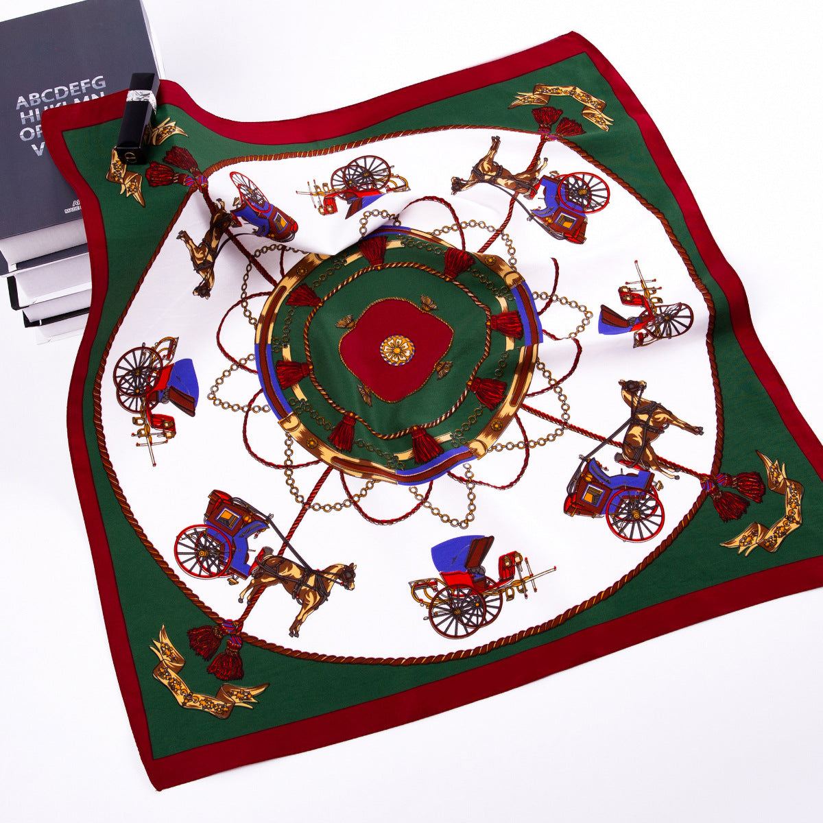 European and American fashion, carriage rope tassel, twill printed scarf, versatile scarf 60cm small square scarf for women