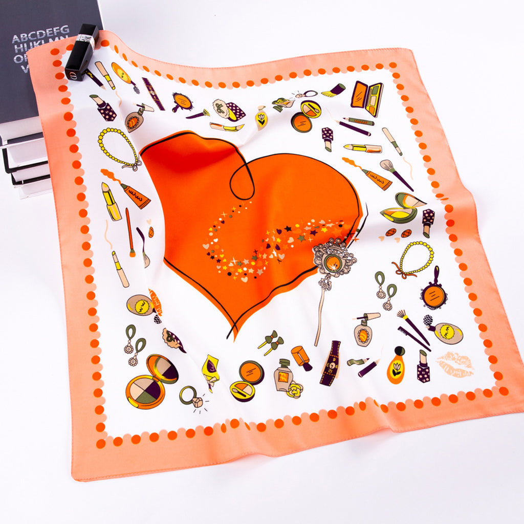 Stylish and simple love vanity case, twill printed scarf 60cm small square scarf women's silk scarf