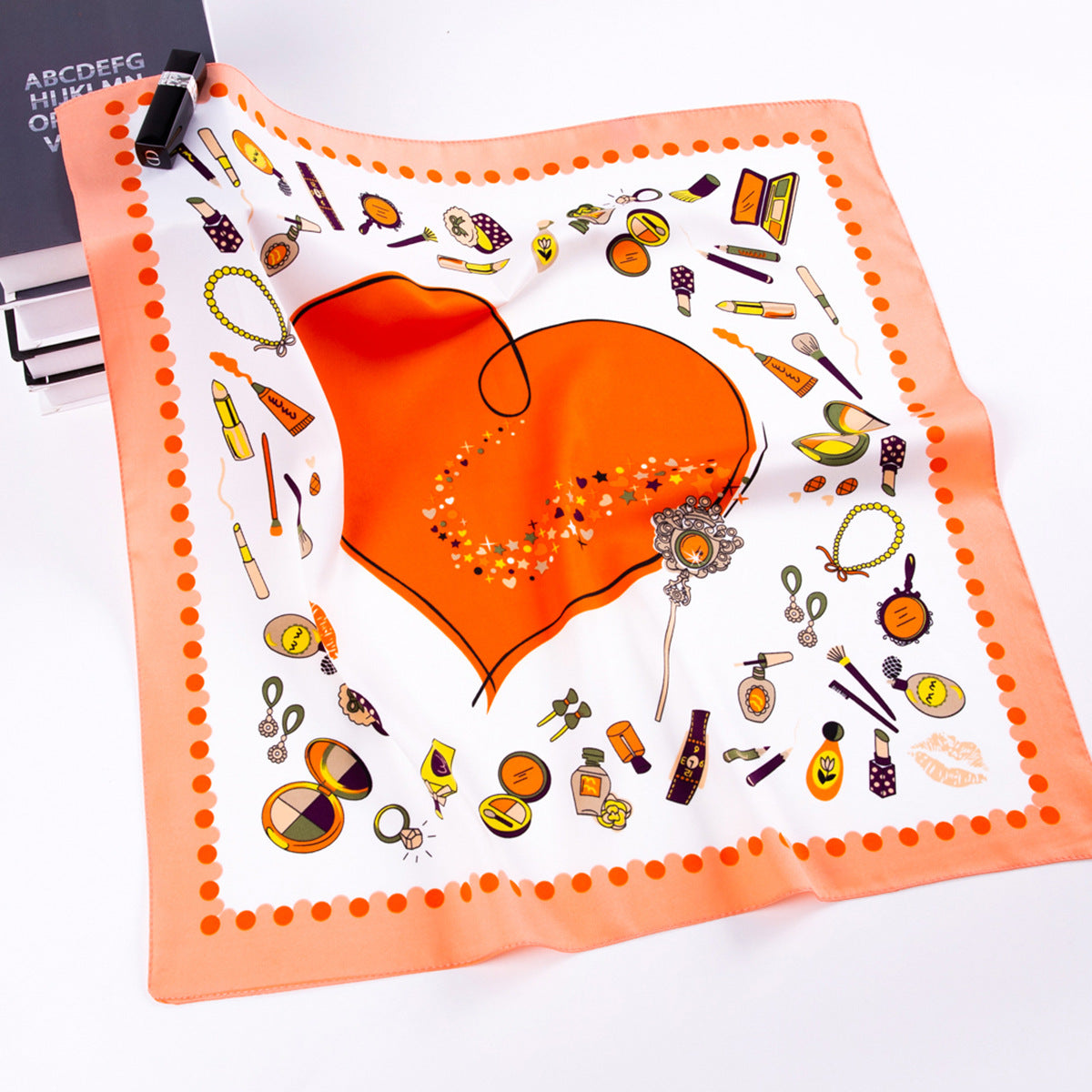 Stylish and simple love vanity case, twill printed scarf 60cm small square scarf women's silk scarf