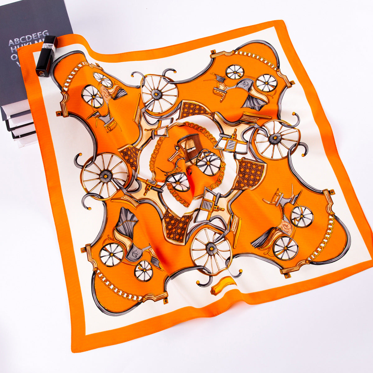 European and American fashion, pumpkin carriage, twill printed scarf 60cm small square scarf women's silk scarf