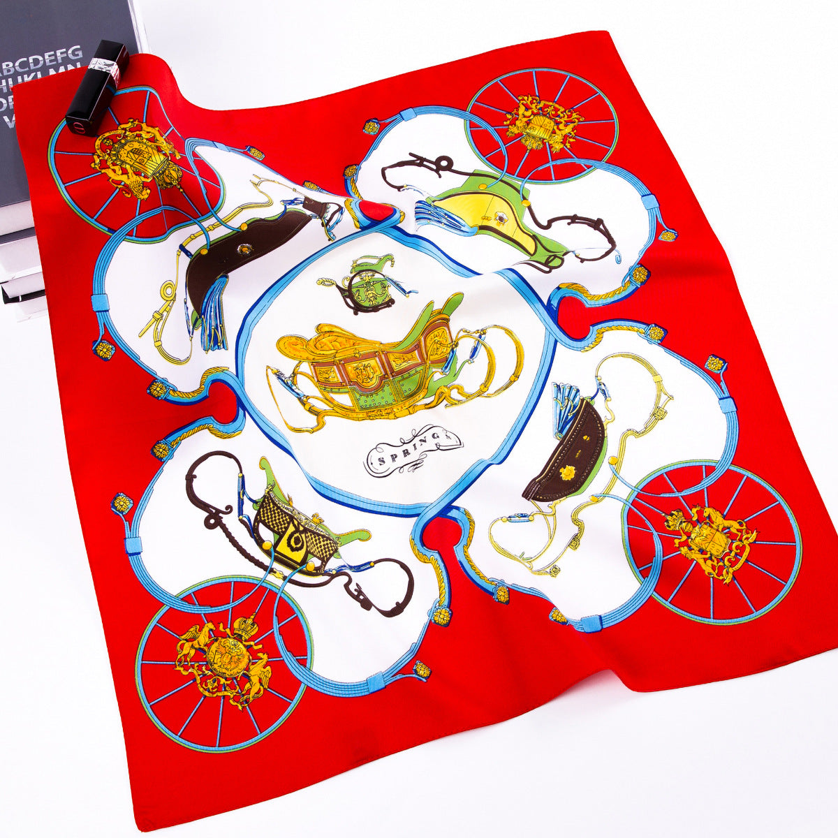 European and American fashion pumpkin carriage twill print scarf 60cm small square scarf women's scarf silk scarf