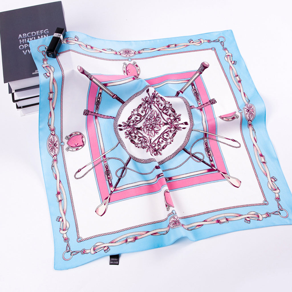 European and American fashion belt scepter chain, twill printed scarf 60cm small square scarf women's silk scarf