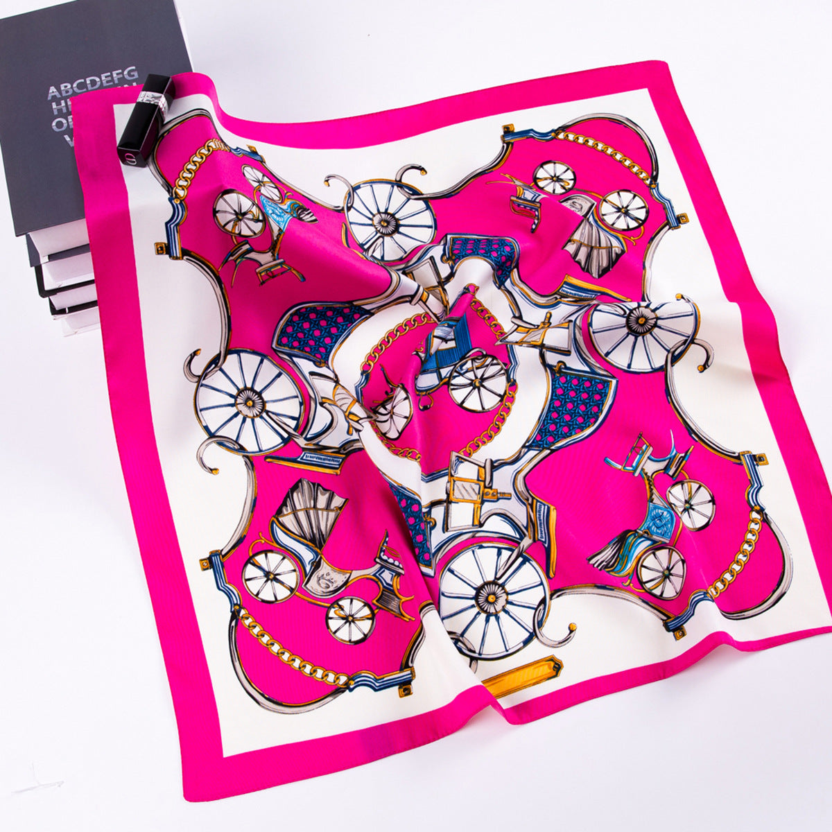 European and American fashion, pumpkin carriage, twill printed scarf 60cm small square scarf women's silk scarf