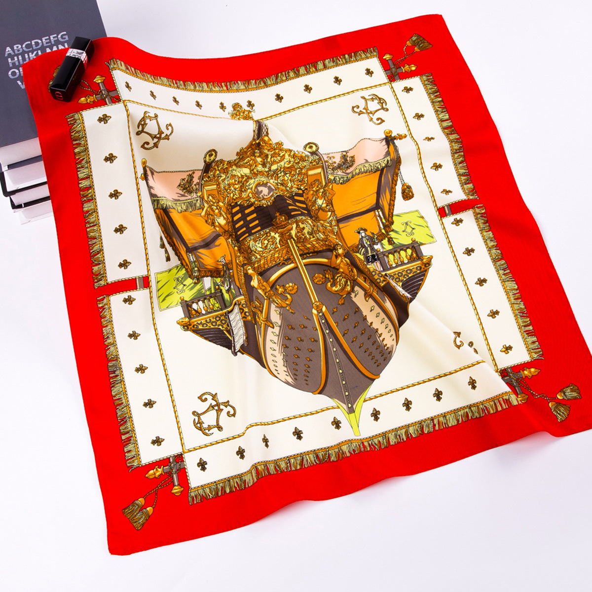 European and American fashion armor shield rope tassel, twill print small square scarf women's silk scarf scarf