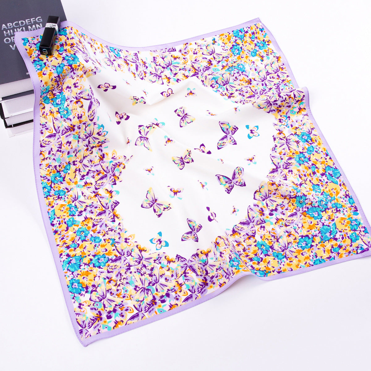 Fashion Pastoral Butterfly Love Flower, Twill Printed Scarf 60cm Small Square Scarf Women's Silk Scarf