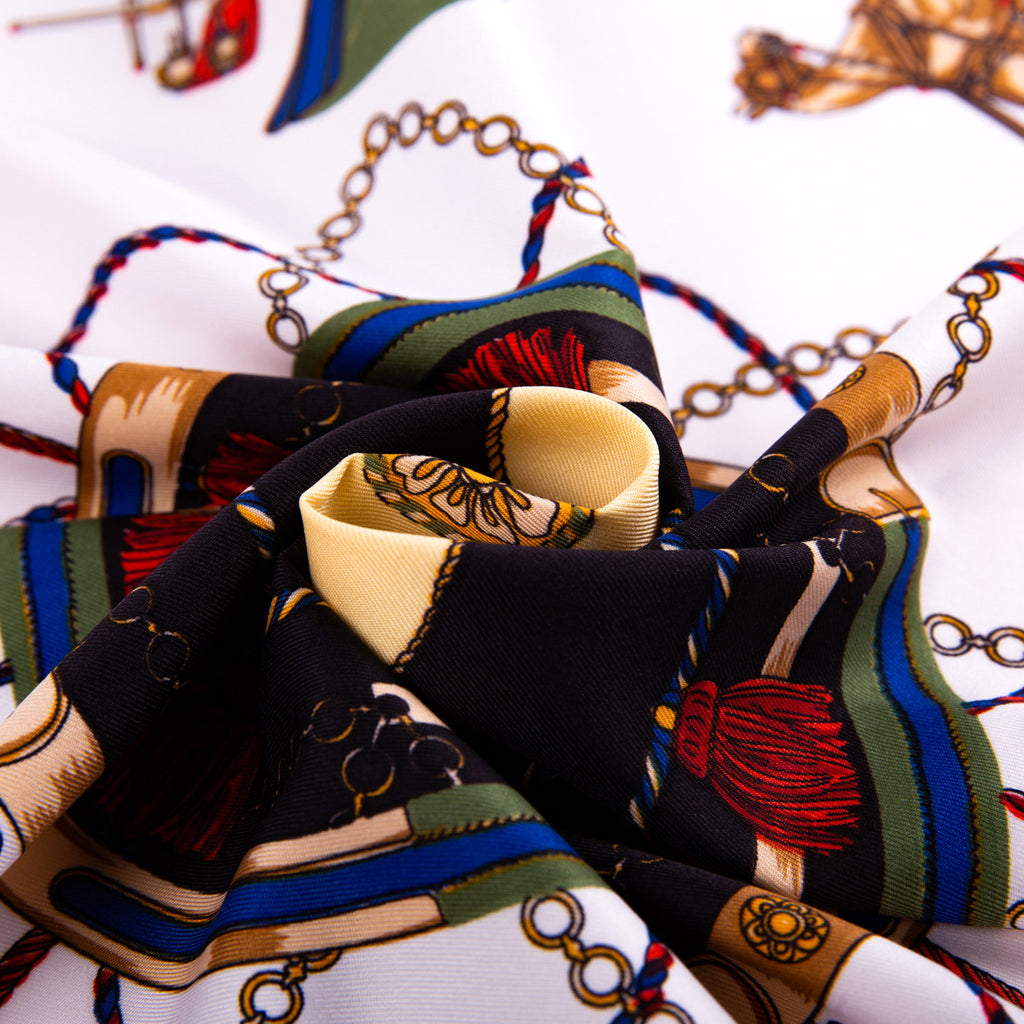 European and American fashion, carriage rope tassel, twill printed scarf, versatile scarf 60cm small square scarf for women