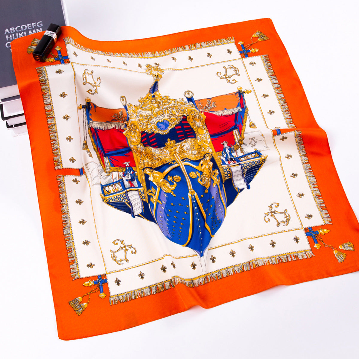 European and American fashion armor shield rope tassel, twill print small square scarf women's silk scarf scarf