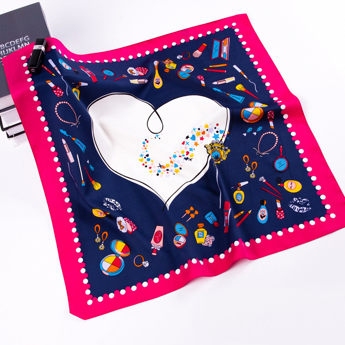 Stylish and simple love vanity case, twill printed scarf 60cm small square scarf women's silk scarf
