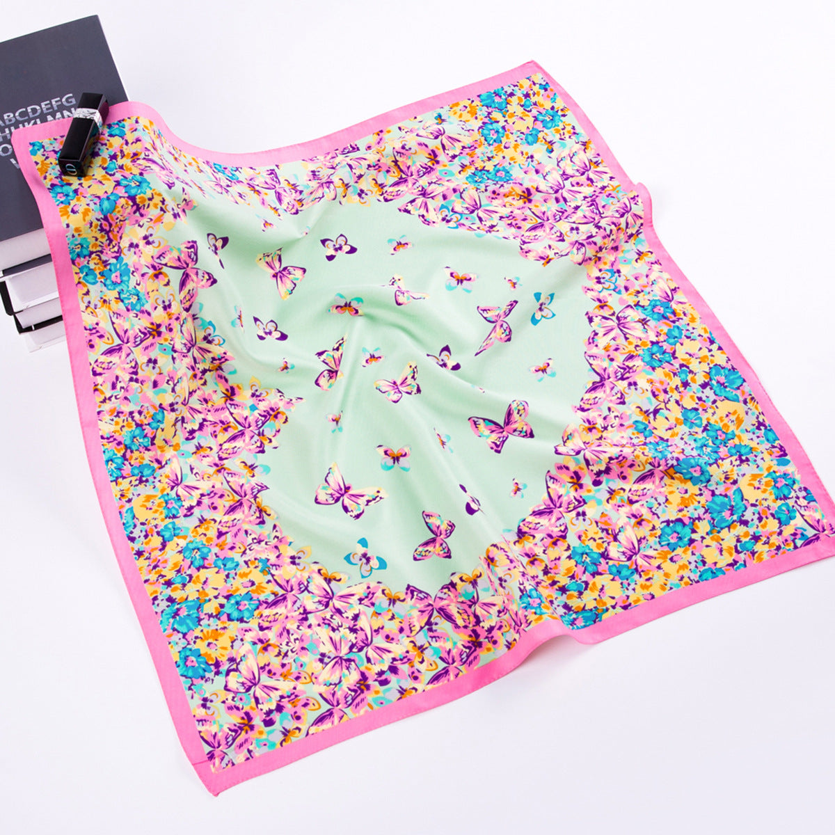 Fashion Pastoral Butterfly Love Flower, Twill Printed Scarf 60cm Small Square Scarf Women's Silk Scarf