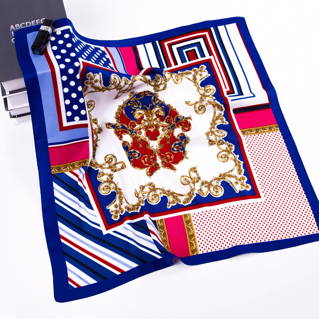 European and American fashion geometric polka dots patchwork cashew flower twill printed scarf versatile neckerchief small square scarf