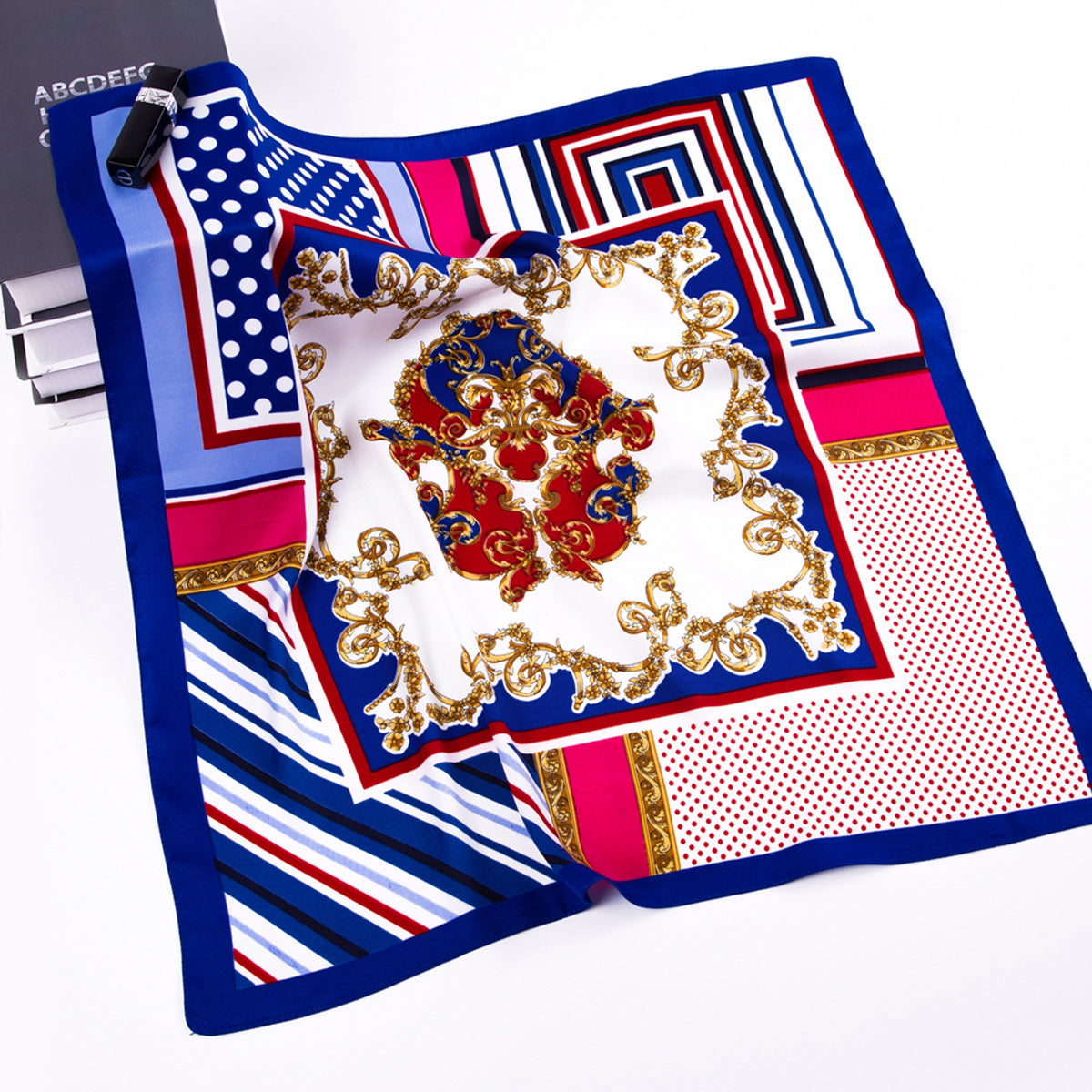 European and American fashion geometric polka dots patchwork cashew flower twill printed scarf versatile neckerchief small square scarf