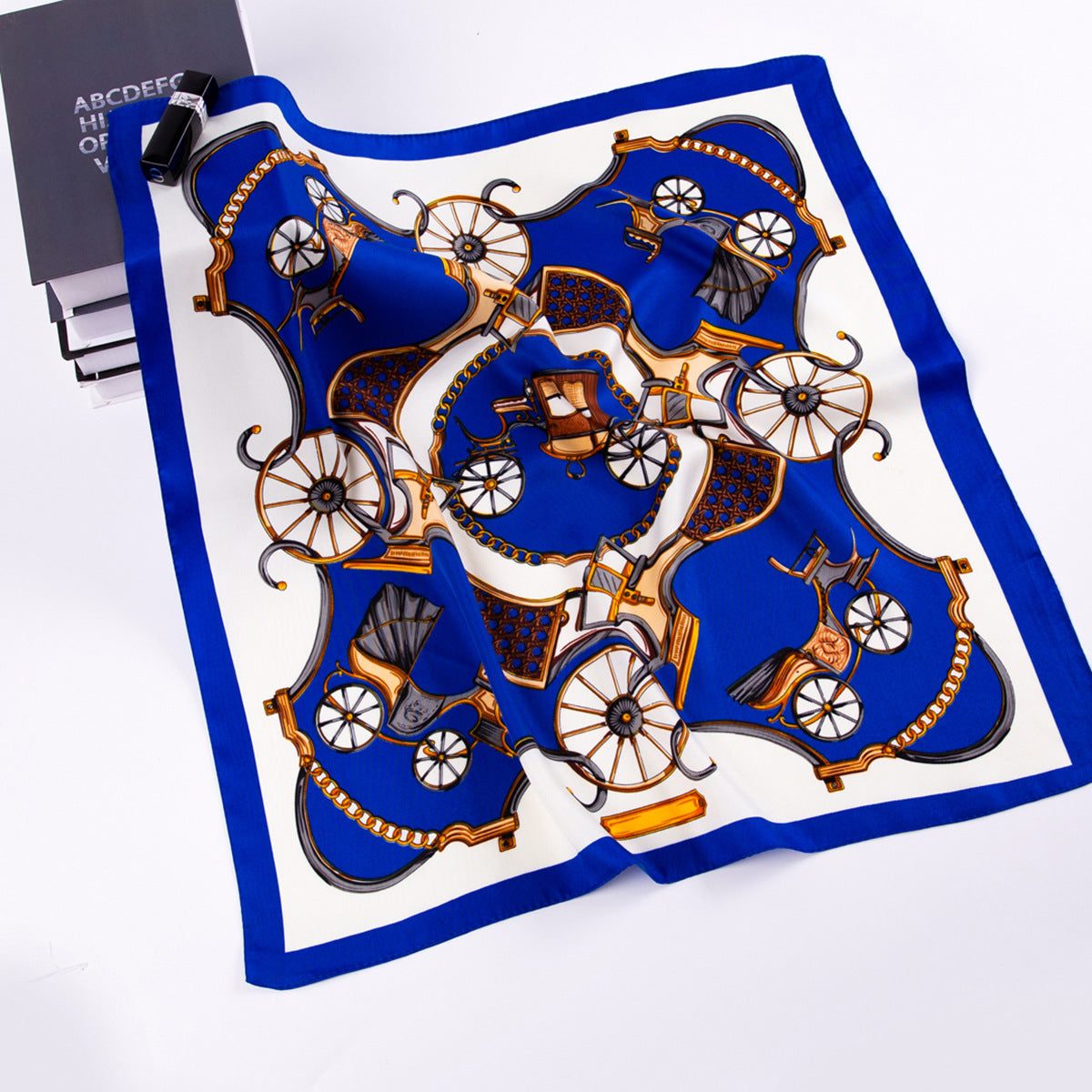 European and American fashion, pumpkin carriage, twill printed scarf 60cm small square scarf women's silk scarf