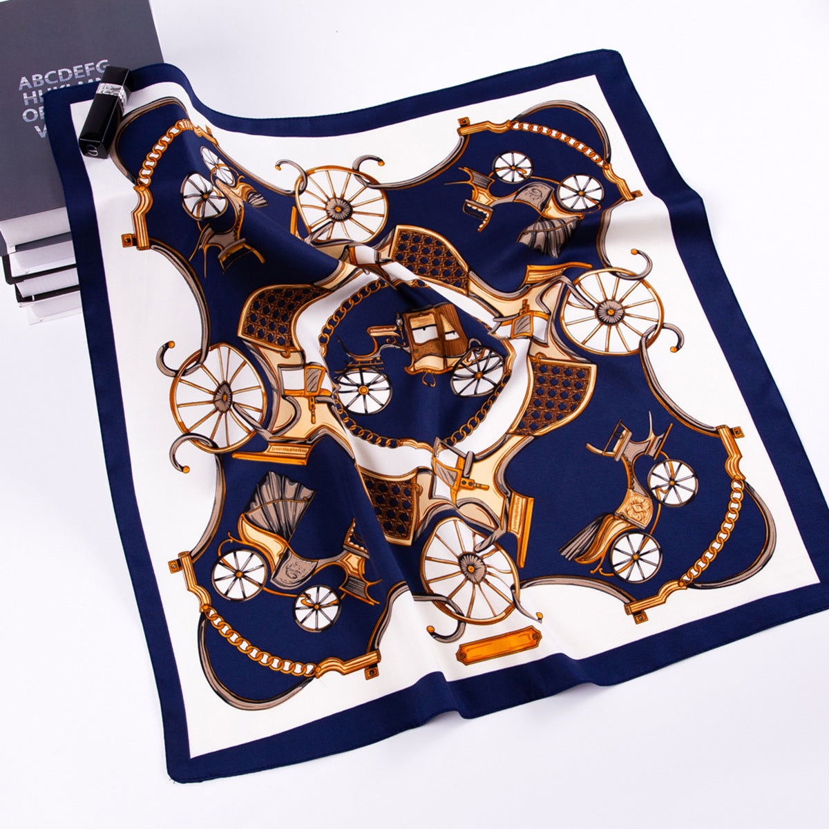 European and American fashion, pumpkin carriage, twill printed scarf 60cm small square scarf women's silk scarf