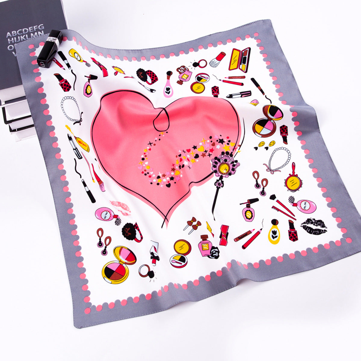 Stylish and simple love vanity case, twill printed scarf 60cm small square scarf women's silk scarf