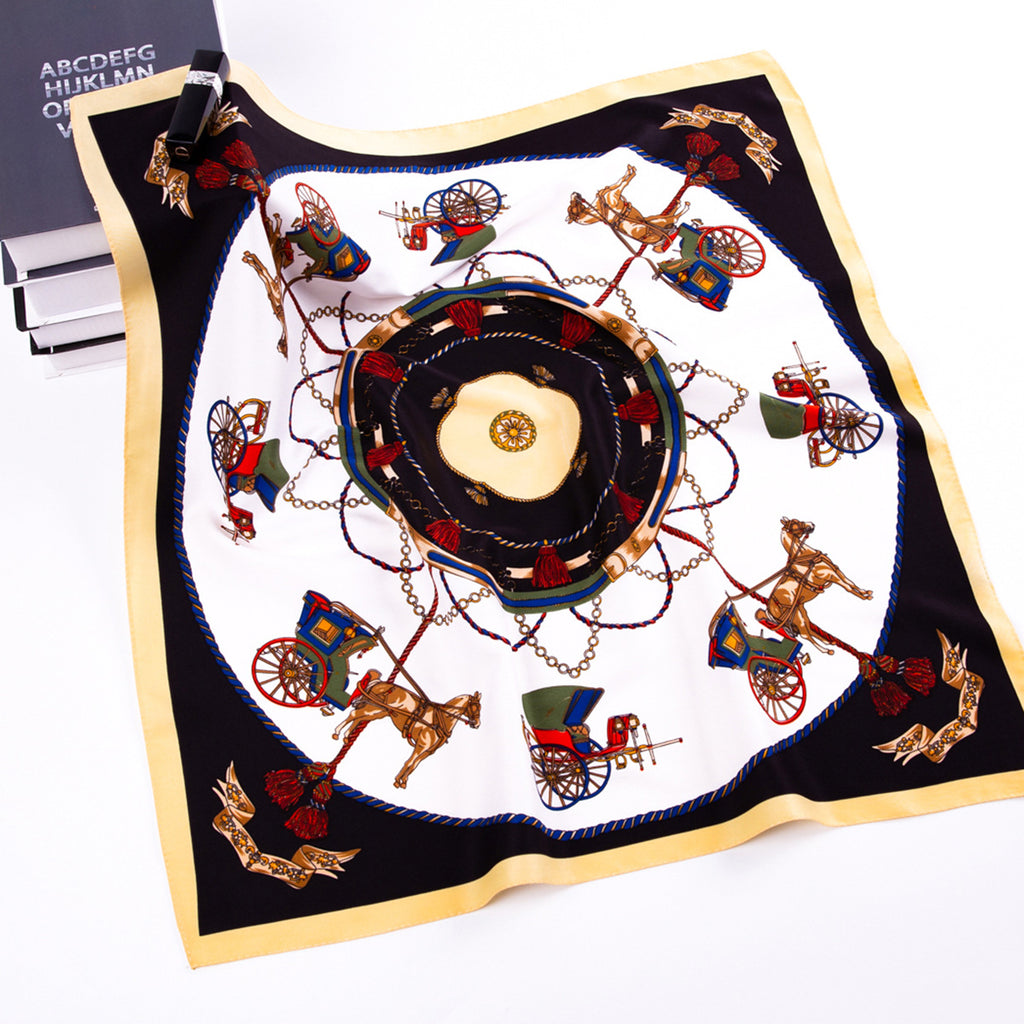 European and American fashion, carriage rope tassel, twill printed scarf, versatile scarf 60cm small square scarf for women