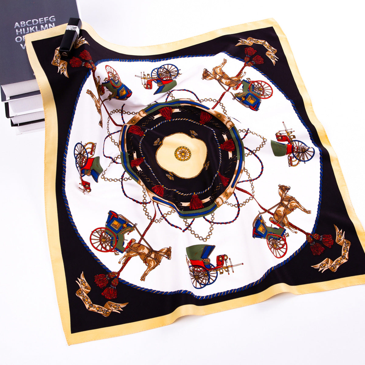 European and American fashion, carriage rope tassel, twill printed scarf, versatile scarf 60cm small square scarf for women