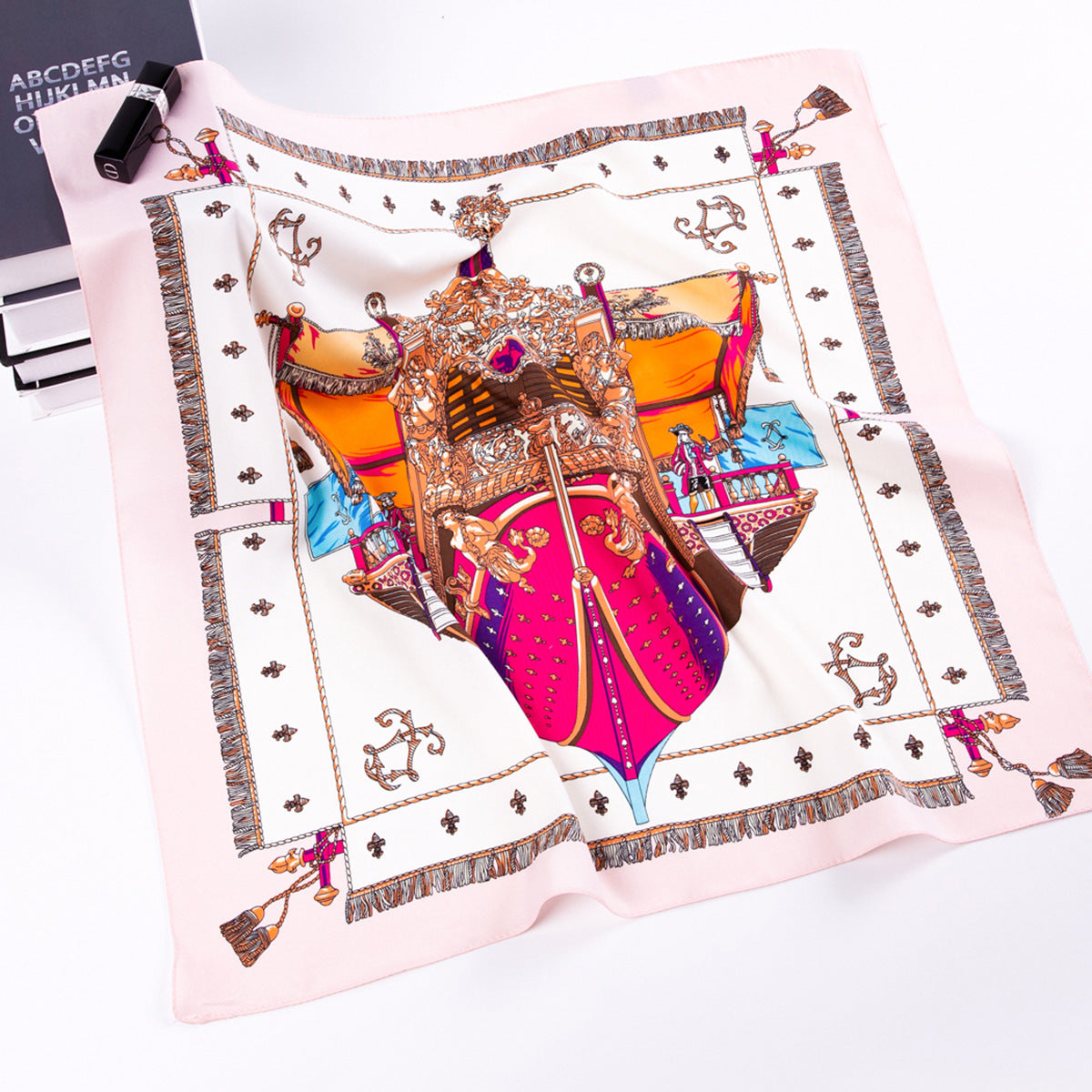 European and American fashion armor shield rope tassel, twill print small square scarf women's silk scarf scarf