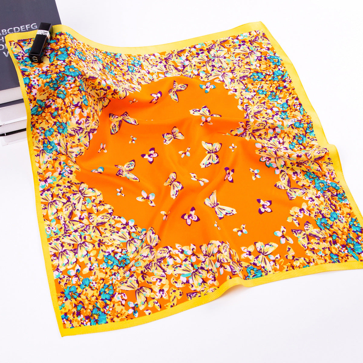 Fashion Pastoral Butterfly Love Flower, Twill Printed Scarf 60cm Small Square Scarf Women's Silk Scarf